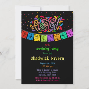Fiesta Colorful Stippen Flag Banner Birthday Party Kaart