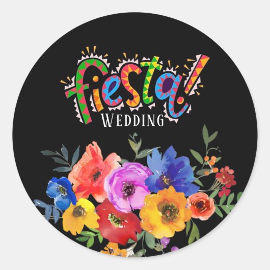 Fiesta Colorful Waterverf Floral Wedding Classic Ronde Sticker (Voorkant)