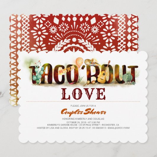 Fiesta Couples Douche Uitnodiging Taco Over Liefde (Voorkant / Achterkant)