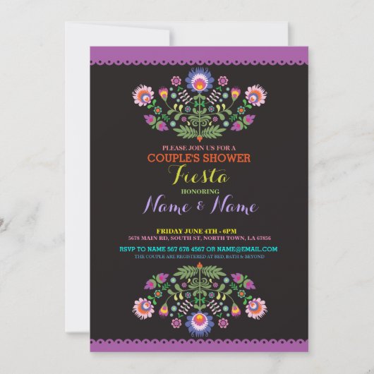 Fiesta Couples Shower Engage Mexican Floral Invite Kaart (Voorkant)