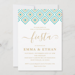 Fiesta Couples Shower Invitation, Blue and Gold Kaart