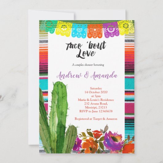 Fiesta Couples Shower Invitation Mexican Kaart (Voorkant)