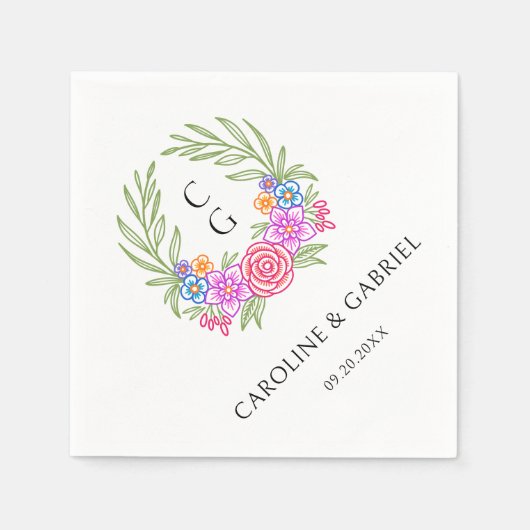 Fiesta Crest Krans Monogram Huwelijk Servet (Voorkant)