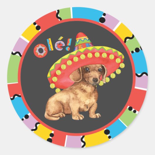 Fiesta Dachshund Ronde Sticker (Voorkant)