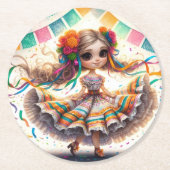Fiesta Dancing Doll (#10) Paper Coaster Sets Ronde Kartonnen Onderzetter (Voorkant)