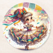 Fiesta Dancing Doll (#1) Paper Coaster Sets Ronde Kartonnen Onderzetter (Voorkant)