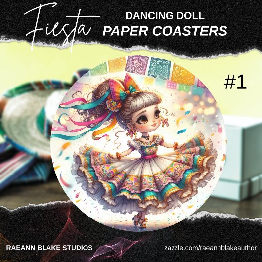 Fiesta Dancing Doll (#1) Paper Coaster Sets Ronde Kartonnen Onderzetter