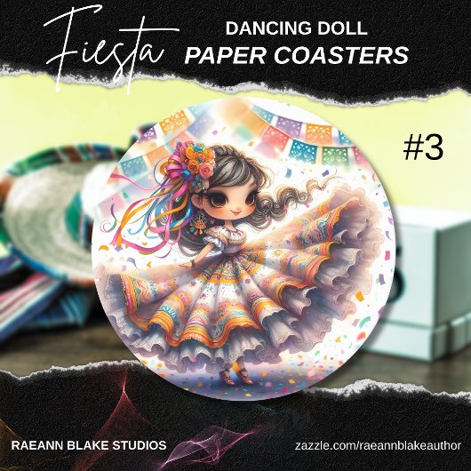 Fiesta Dancing Doll (#3) Paper Coaster Sets Ronde Kartonnen Onderzetter