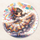 Fiesta Dancing Doll (#3) Paper Coaster Sets Ronde Kartonnen Onderzetter (Voorkant)