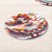 Fiesta Dancing Doll (#4) Paper Coaster Sets Ronde Kartonnen Onderzetter (Gebogen)