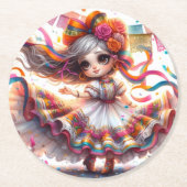 Fiesta Dancing Doll (#4) Paper Coaster Sets Ronde Kartonnen Onderzetter (Voorkant)
