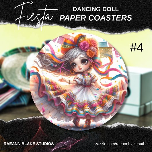 Fiesta Dancing Doll (#4) Paper Coaster Sets Ronde Kartonnen Onderzetter