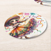 Fiesta Dancing Doll (#7) Paper Coaster Sets Ronde Kartonnen Onderzetter (Gebogen)