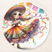 Fiesta Dancing Doll (#7) Paper Coaster Sets Ronde Kartonnen Onderzetter (Voorkant)