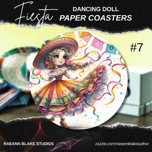 Fiesta Dancing Doll (#7) Paper Coaster Sets Ronde Kartonnen Onderzetter
