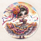 Fiesta Dancing Doll (#8) Paper Coaster Sets Ronde Kartonnen Onderzetter (Voorkant)