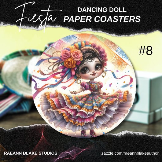 Fiesta Dancing Doll (#8) Paper Coaster Sets Ronde Kartonnen Onderzetter