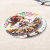 Fiesta Dancing Doll (#9) Paper Coaster Sets Ronde Kartonnen Onderzetter (Gebogen)
