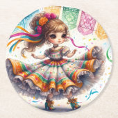 Fiesta Dancing Doll (#9) Paper Coaster Sets Ronde Kartonnen Onderzetter (Voorkant)