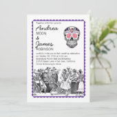 Fiesta Dansende Skeletons Skull Wedding Invitation Kaart (Staand voorkant)