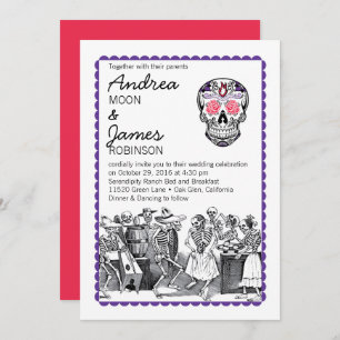 Fiesta Dansende Skeletons Skull Wedding Invitation Kaart
