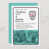 Fiesta Dansende Skeletons Skull Wedding Invitation Kaart (Voorkant / Achterkant)