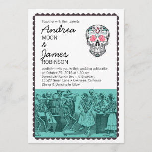 Fiesta Dansende Skeletons Skull Wedding Invitation Kaart