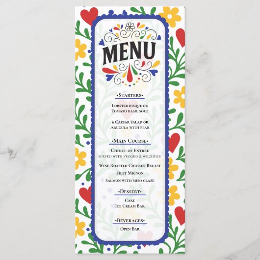 Fiesta de Amor Kleurrijk Bloemig Trouwmenu Menu (Voorkant)