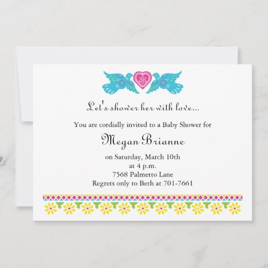 Fiesta de Bebe Colorful Tortelduifjes Uitnodiging (Voorkant)