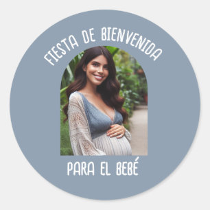 Fiesta de Bienvenida Para El Bebé Con Foto Ronde Sticker
