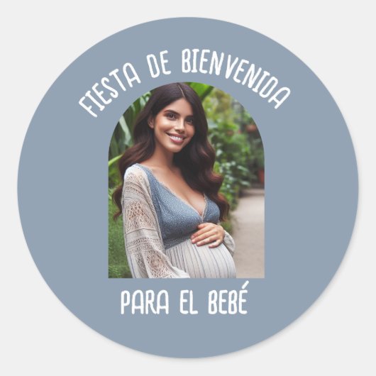 Fiesta de Bienvenida Para El Bebé Con Foto Ronde Sticker (Voorkant)