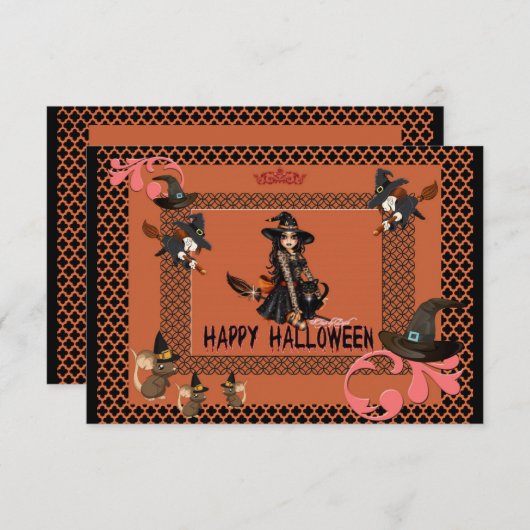 Fiesta de brujas en Halloween Kaart (Voorkant / Achterkant)