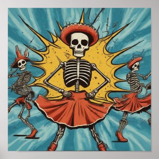 Fiesta de las Calaveras: Dansende Skeletten Stropd Poster (Voorkant)