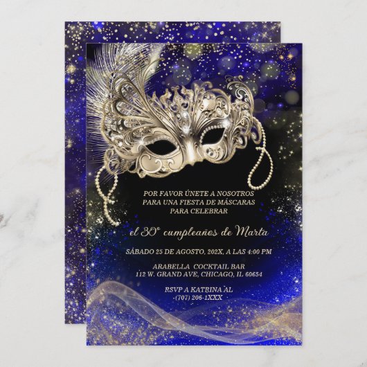 Fiesta de Máscaras 30 Cumpleaños Kaart (Voorkant / Achterkant)