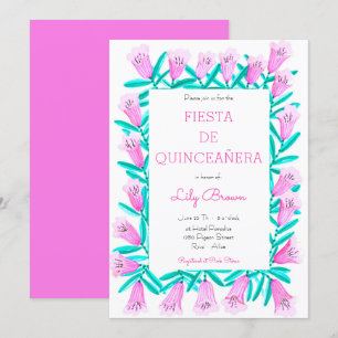 Fiesta de Quinceañera Invitation Flores Rosa Kaart