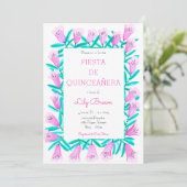Fiesta de Quinceañera Uitnodiging Flores Rosa (Staand voorkant)