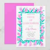 Fiesta de Quinceañera Uitnodiging Flores Rosa (Voorkant / Achterkant)