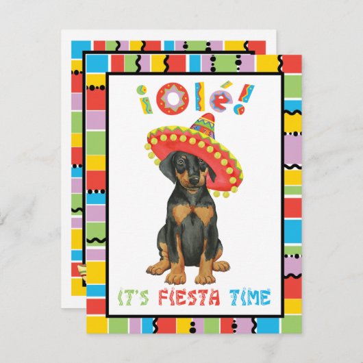 Fiesta Doberman Pinscher Uitnodiging (Voorkant / Achterkant)