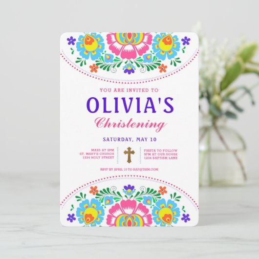 Fiesta doopuitnodiging kaart (Staand voorkant)