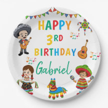 Fiesta, drie-esta kinderen verjaardagsfeest borden