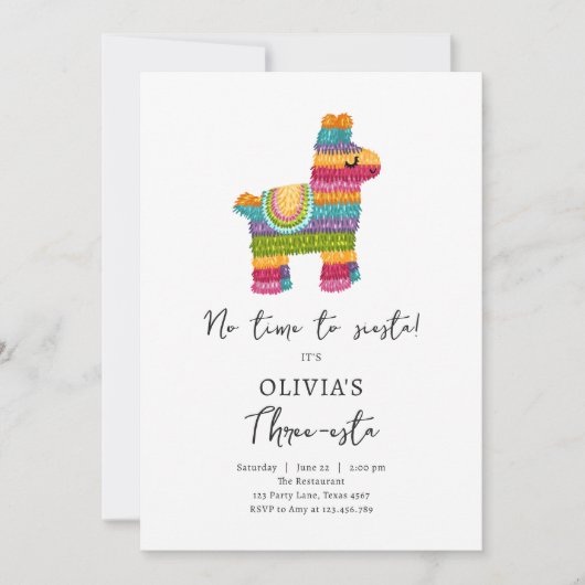 Fiesta Drie-esta Piñata Mexicaans Meisje 3e Verjaa Kaart (Voorkant)