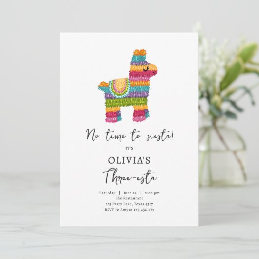 Fiesta Drie-esta Piñata Mexicaans Meisje 3e Verjaa Kaart (Staand voorkant)