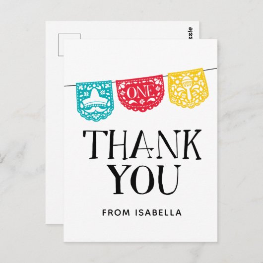 Fiesta Eerste Verjaardag Bedankkaart Briefkaart (Voorkant / Achterkant)