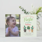 Fiesta eerste verjaardag Cactus uitnodiging (Staand voorkant)