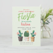 Fiesta eerste verjaardag Cactus uitnodiging (Staand voorkant)