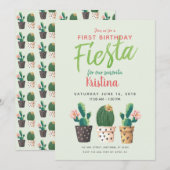Fiesta eerste verjaardag Cactus uitnodiging (Voorkant / Achterkant)