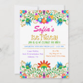 Fiesta Eerste Verjaardag Floral Glitter Uitnodigin Kaart (Voorkant)