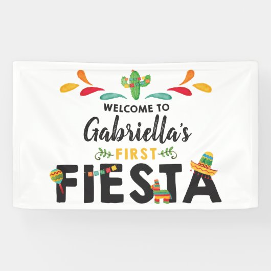 Fiesta eerste verjaardagsbanner spandoek (Horizontaal)