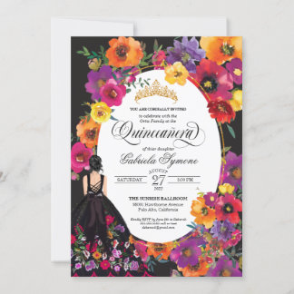 Fiesta Embroidery Waterverf Floral Quinceanera in Kaart
