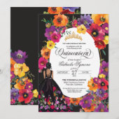 Fiesta Embroidery Waterverf Floral Quinceanera Kaart (Voorkant / Achterkant)